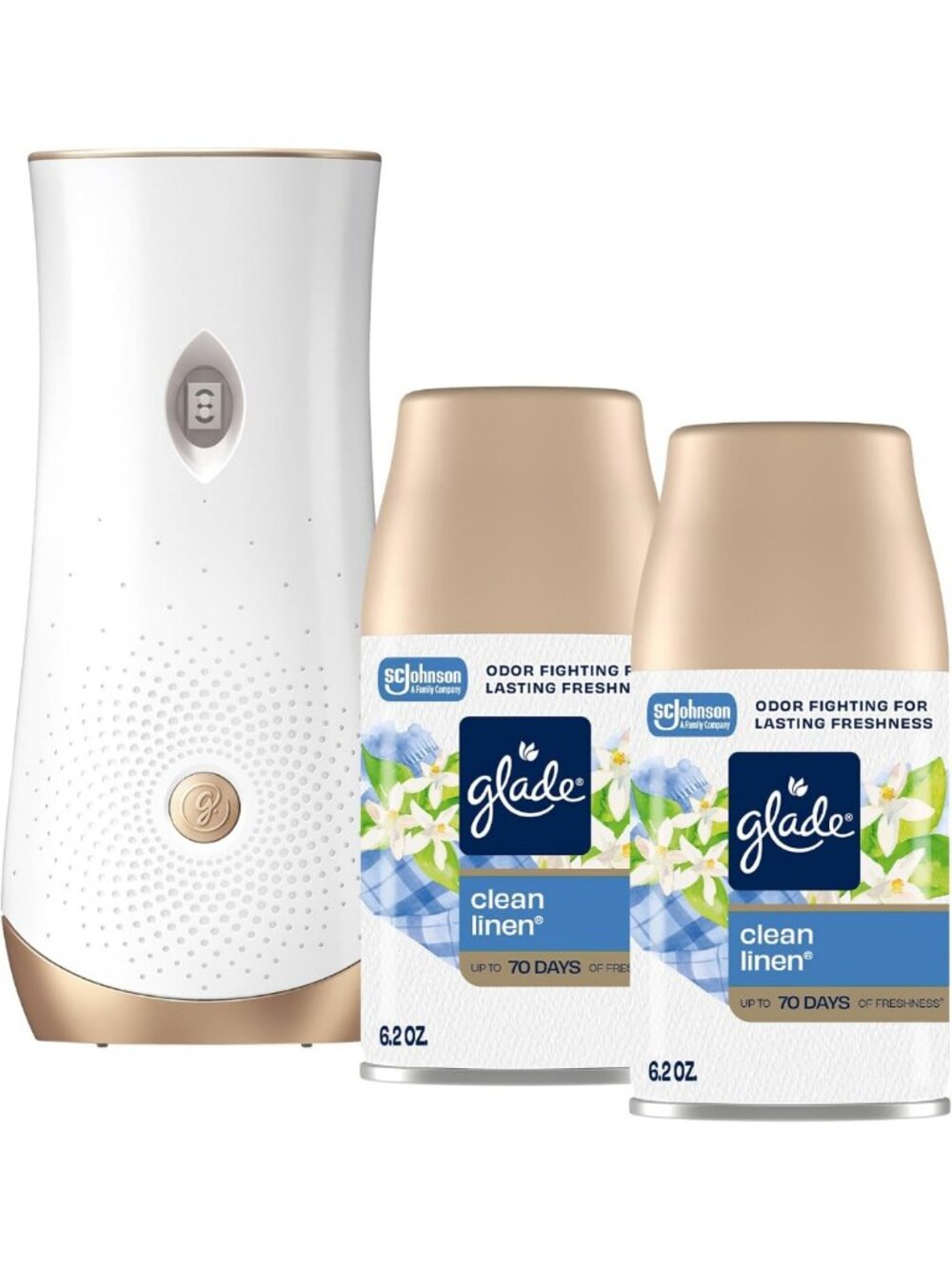 Automatic Spray Air Freshener Kit - Clean Linen Scent, Holder + 2 Refills